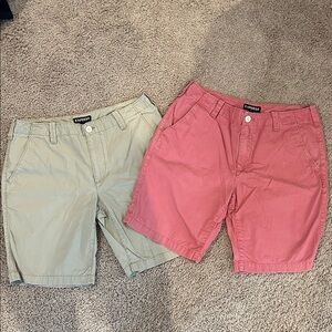 Express Men's Flat Front Shorts - Pink and Tan
